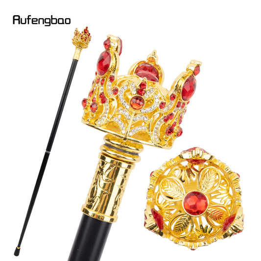 Red Diamond Type Golden Walking Cane Fashion Decorative Walking Stick Gentleman Elegant Cosplay Cane Knob Crosier 93cm
