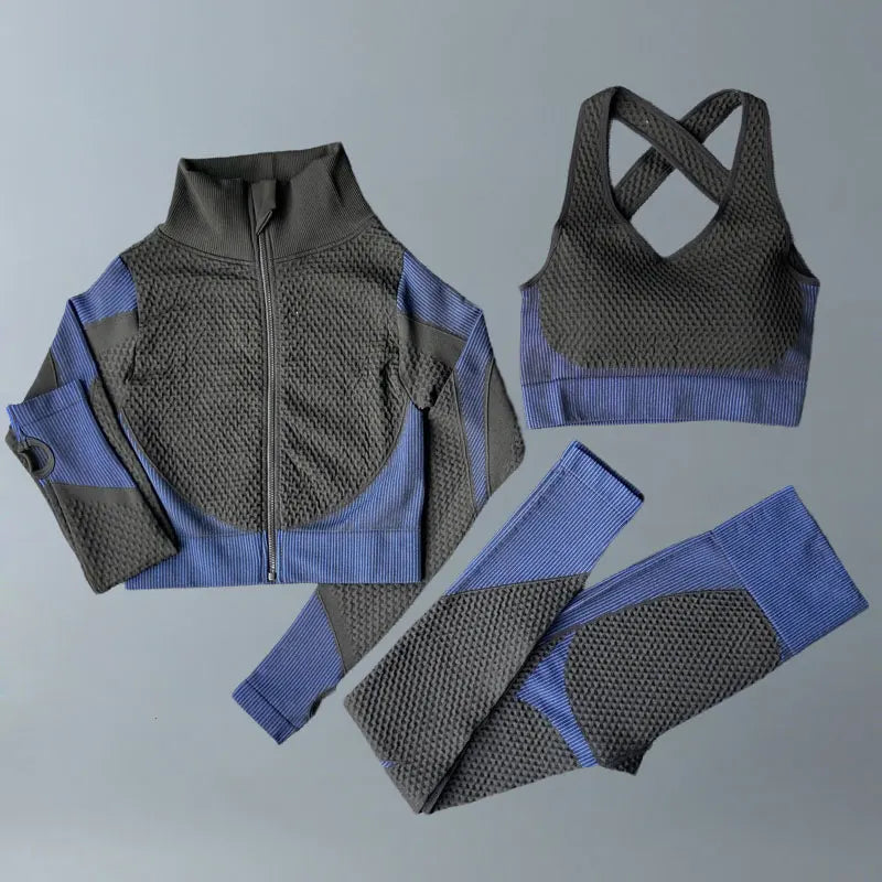 Yoga Suits Women Fitness Wear Gym Set Sports Outfits Training Exercise Workout Pants Long Sleeve Crop Top Bra Womens Tracksuits