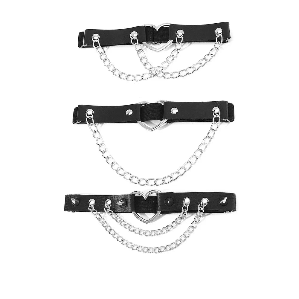 Rock Sexy Heart Love Elastic Leather Belt Garter Girl Women Harness Goth Leg Accessories Black Gothic Rivet Punk Thigh Garter