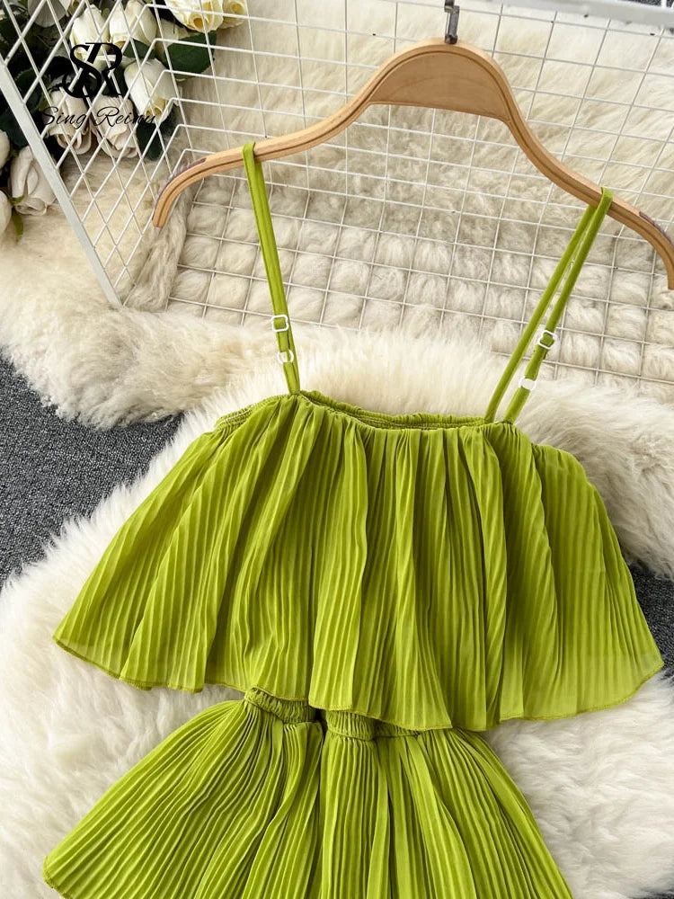 SINGREINY Women Hotsweet Chiffon Sundress Strap Cake Backless Sheath Bodycon Long Dress Vacation Retro Elastic Beach Dress