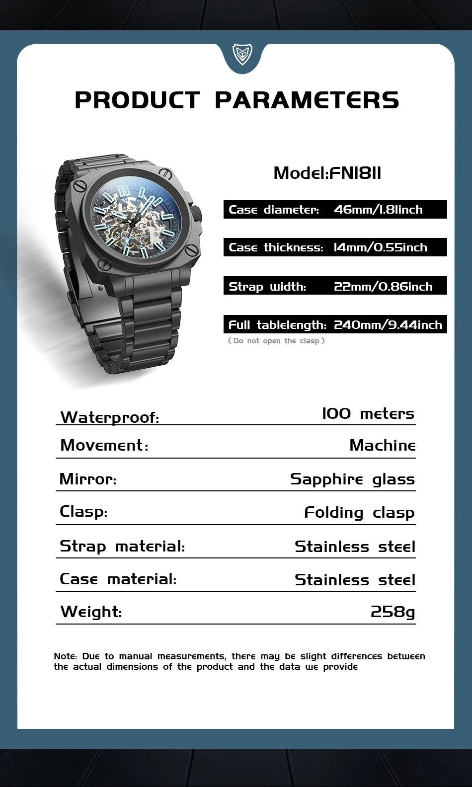FeelNever Kreative Herrenuhr mit Automatikwerk, ausgehöhlt, modisch, lässig, sportlich, Militär, Leder, wasserdicht, mechanische Uhr + Box