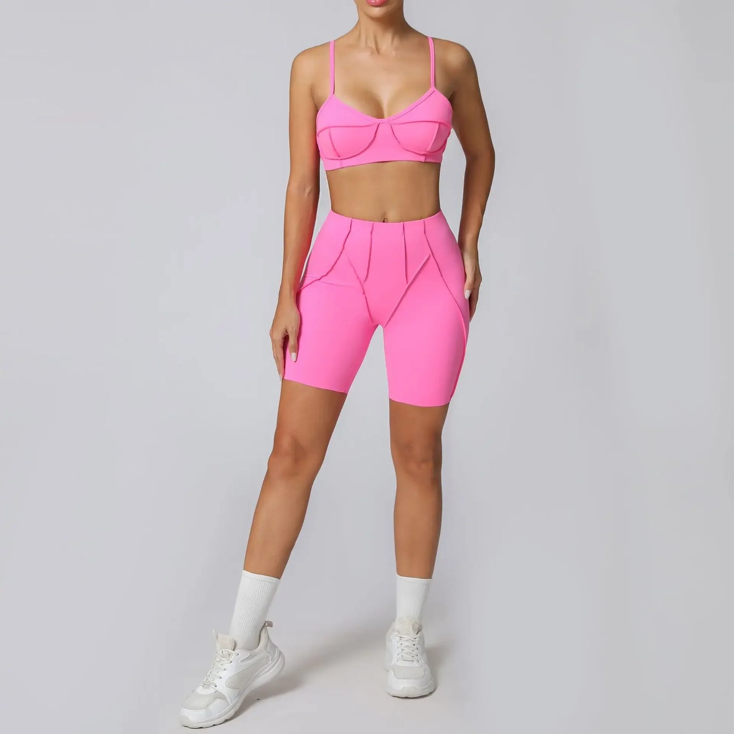 Yoga Fitness Sports Sets High Waist Hip-lifting Shorts Open Back Bra Suit Casual Running Workout Gym Leggings Sexy Set for Women