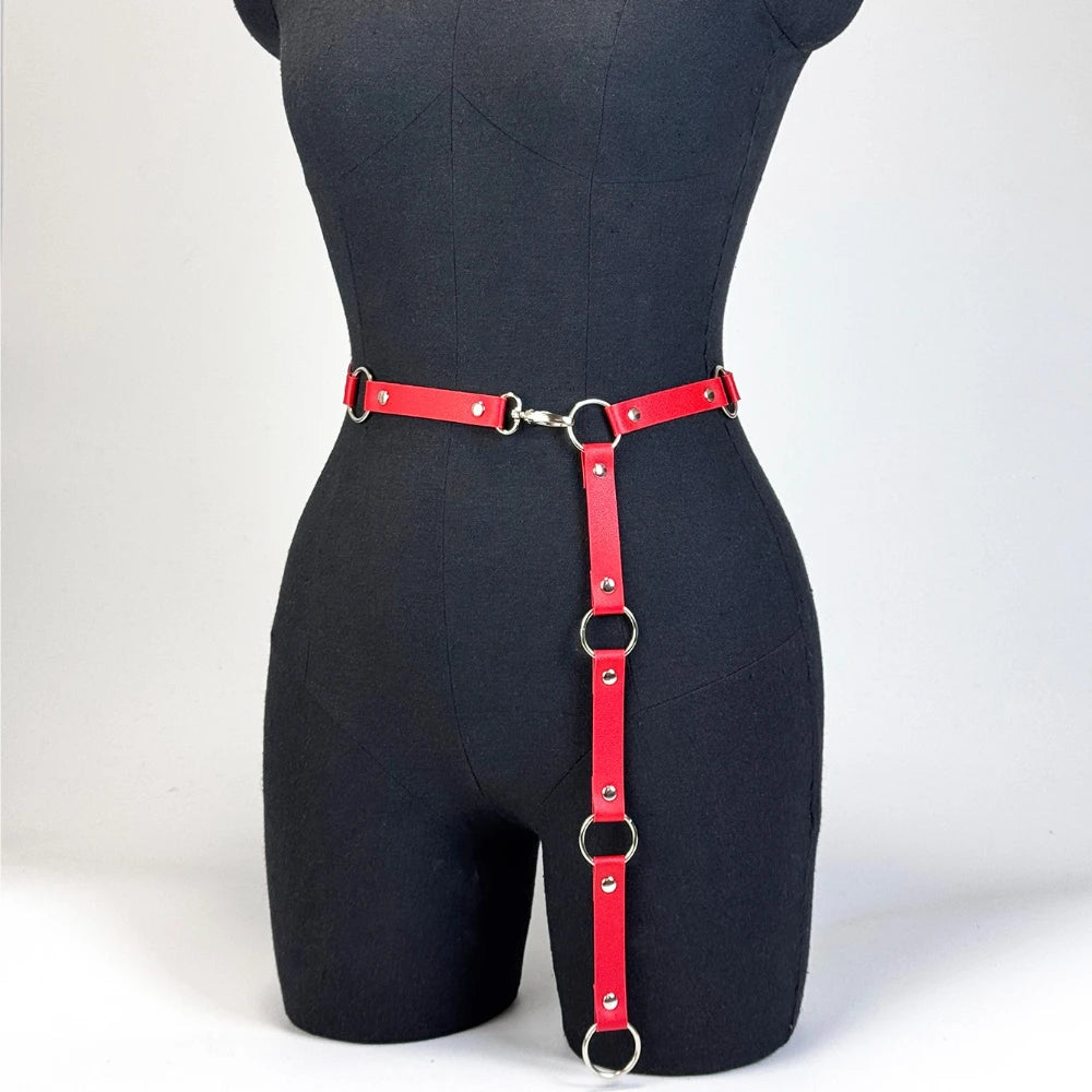 Women Fashion PU Leather Belt Cool Punk Rock Gothic Harness Belts Street Style Red Festive Exotic Party Clothing Accessorie