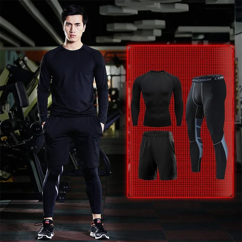 Mens Fitness Sportswear Set Moisture-wicking for Gym Running Leggings Dry Fit and Comfortable Workouts Sports Wear Clothes