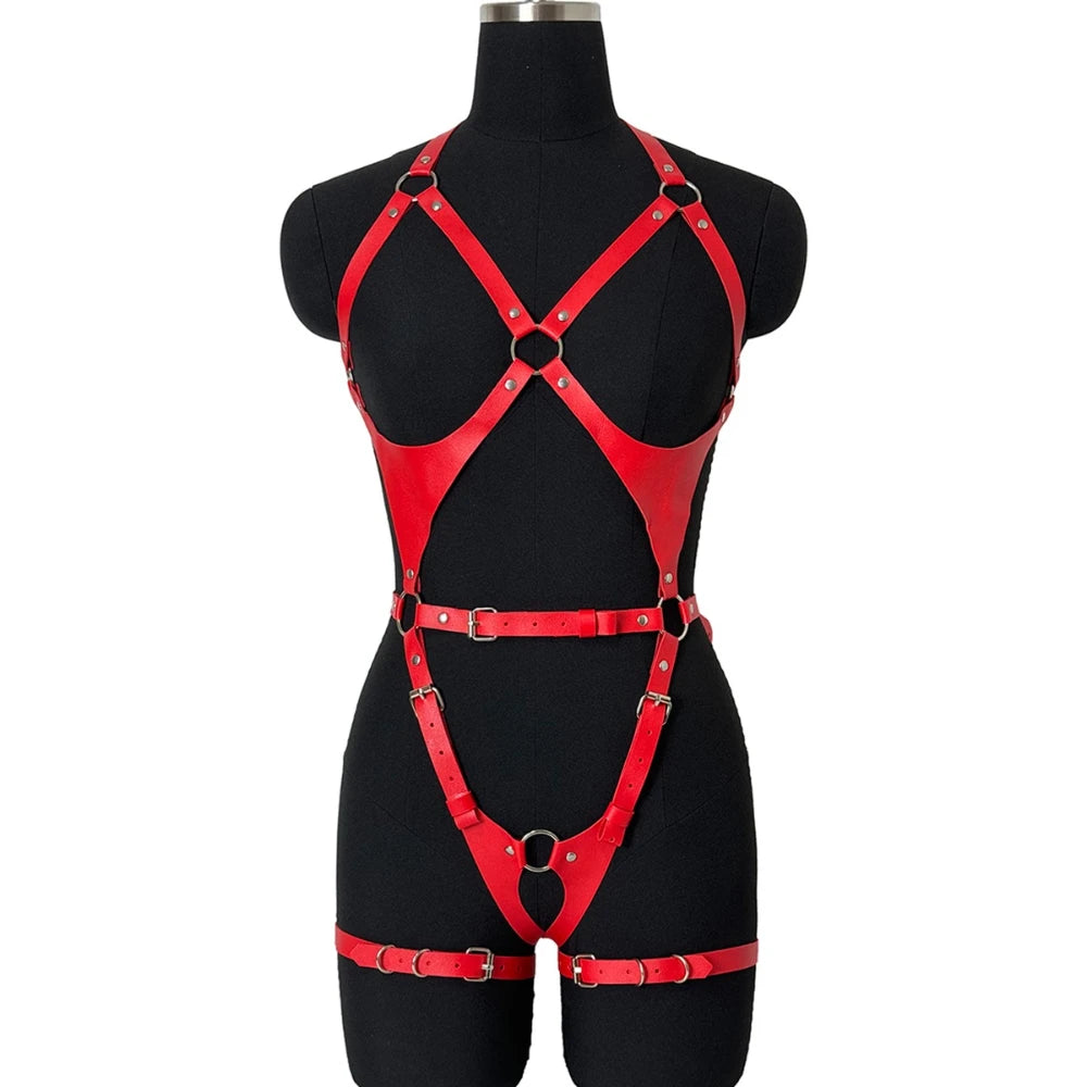 Women Gothic Punk Belt Set PU Leather Adjustable Harness Belt Street Style Exotic Set Suitable for Daily Wear or Leisure Travel