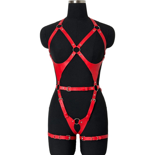 Women Gothic Punk Belt Set PU Leather Adjustable Harness Belt Street Style Exotic Set Suitable for Daily Wear or Leisure Travel