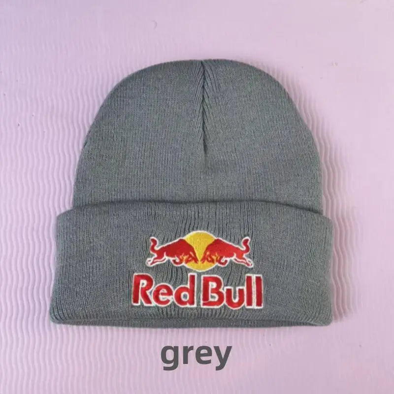 Embroidered Red Bull Knitted hat Beanie Winter Hat Unisex Warm Cap for Men And Women Red Bull Unclimbed Urine Hat