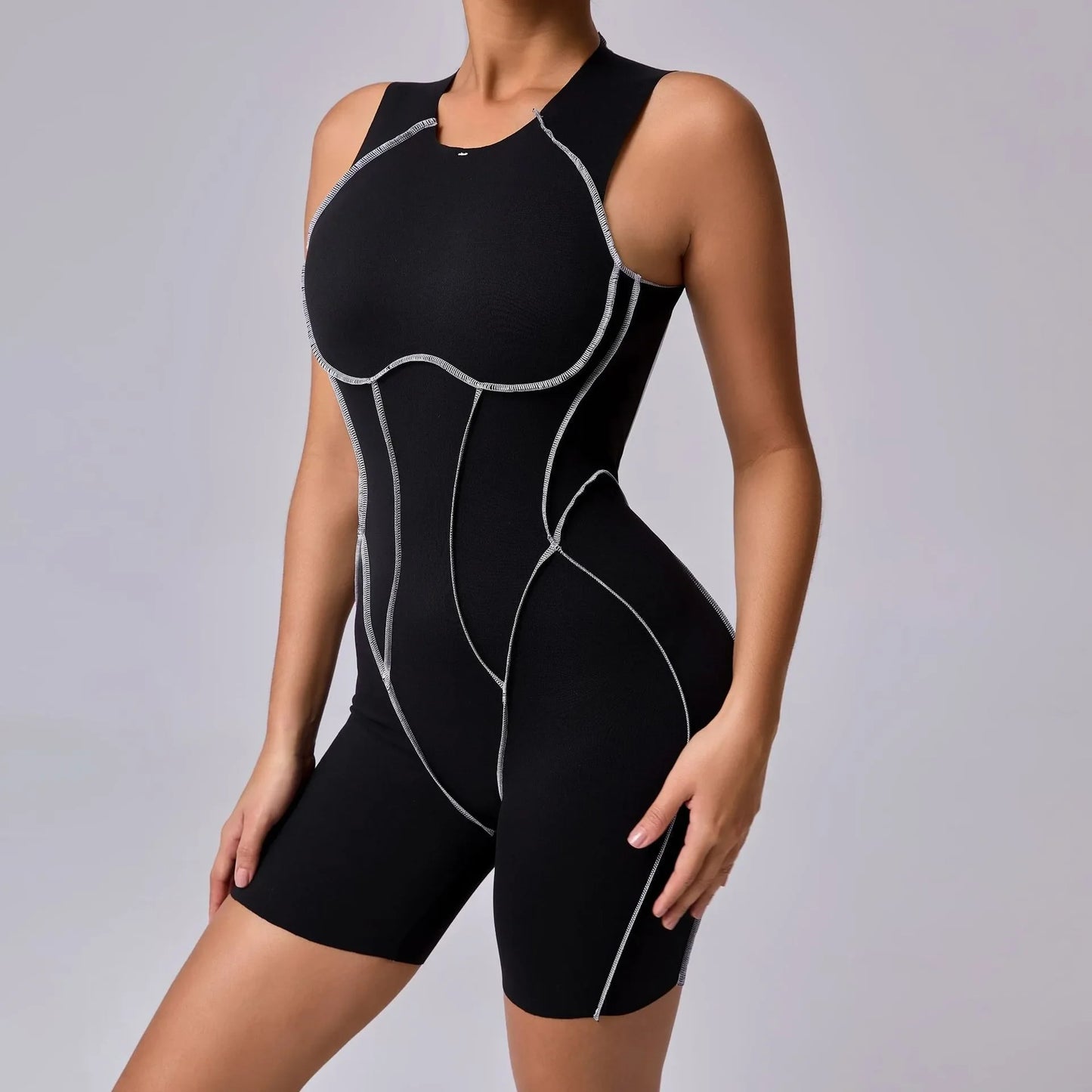 New Summer Stitching Color Backless Yoga Jumpsuits With Chest Pads Women Sleeveless Sports Bodysuit Hip Lifting Workout Overalls