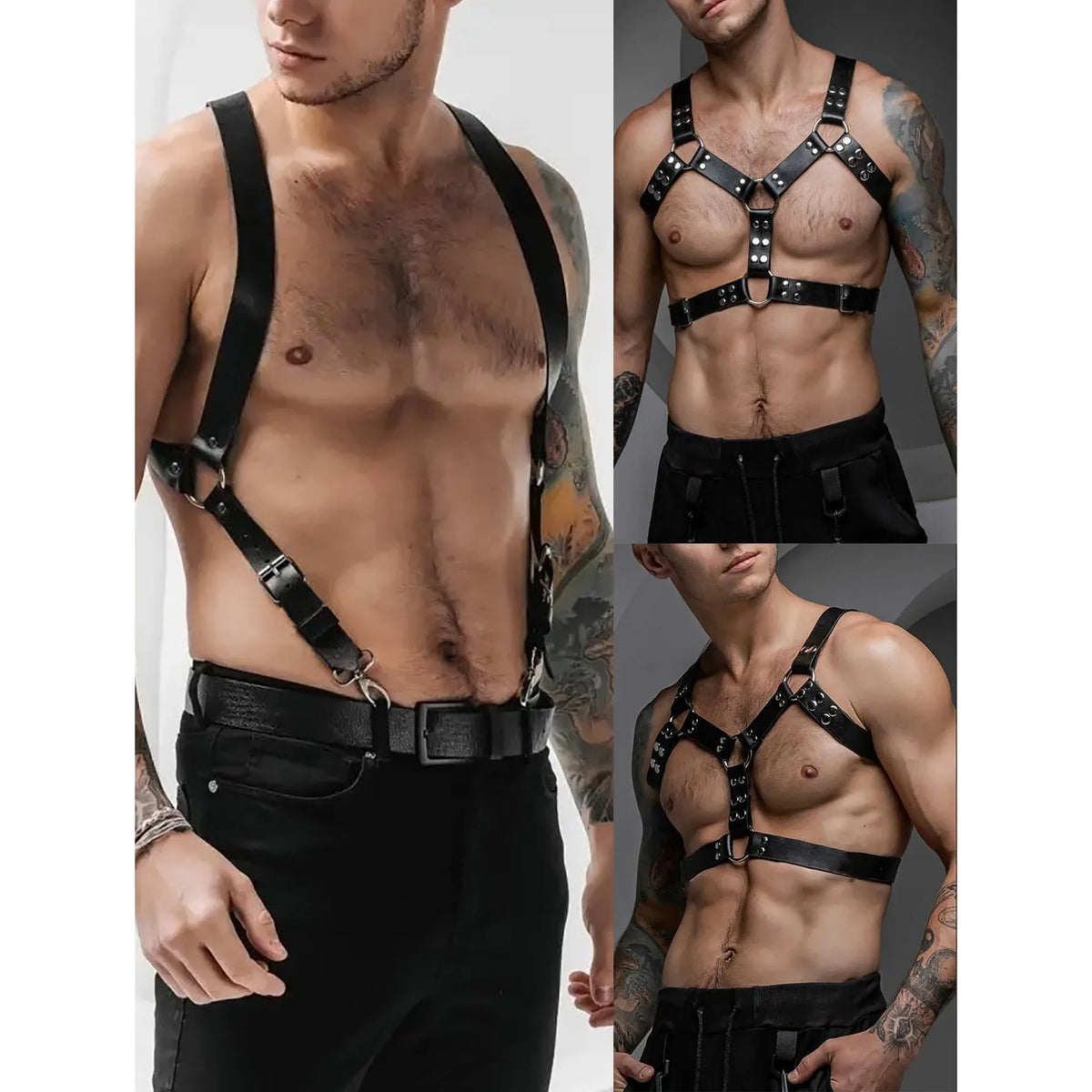 Men's Body Belt Adjustable PU Leather Buckle Shoulder Armor Seat Belt, Steampunk Belt, Wedding Punk Harness