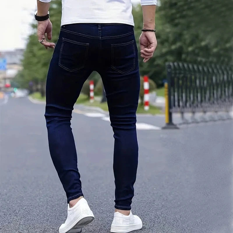 Mens Jeans Slim Fit Quality Gray Casual Male Jeans Pants Skinny Fit Men Pants Hip Hop Streetwear 98% Cotton Denim Trousers