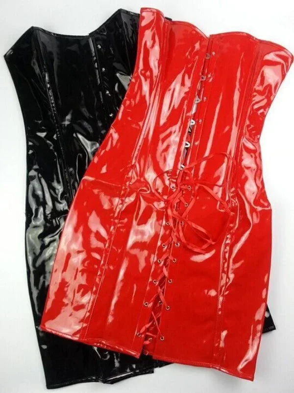 Pvc Leather Corset Dress Lace-Up Long Torso Bustiers Steampunk Gothic Punk Corsets Party Night Club Vestidos