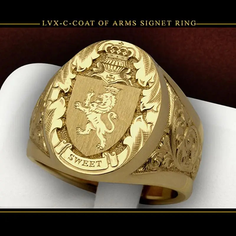 Ring men trends Crown Lion Shield Badge Ring 18k Yellow Gold Color Royal Seal Men's Ring for party gift for boy