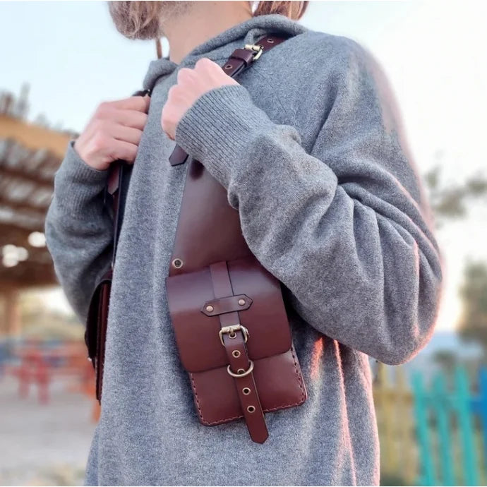 Medieval Steampunk Leather Shoulder Harness Holster Bag Vintage Phone Case Cover Pocket Cosplay Costume Wallet Purse Pouch