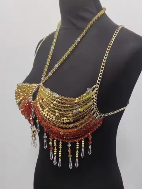 Handmade  Lingerie Harness Beaded Bra Halter Neck See-through Tassel Hollow Out Tops Body Beachwear Exaggerated Beaded Neck Bra