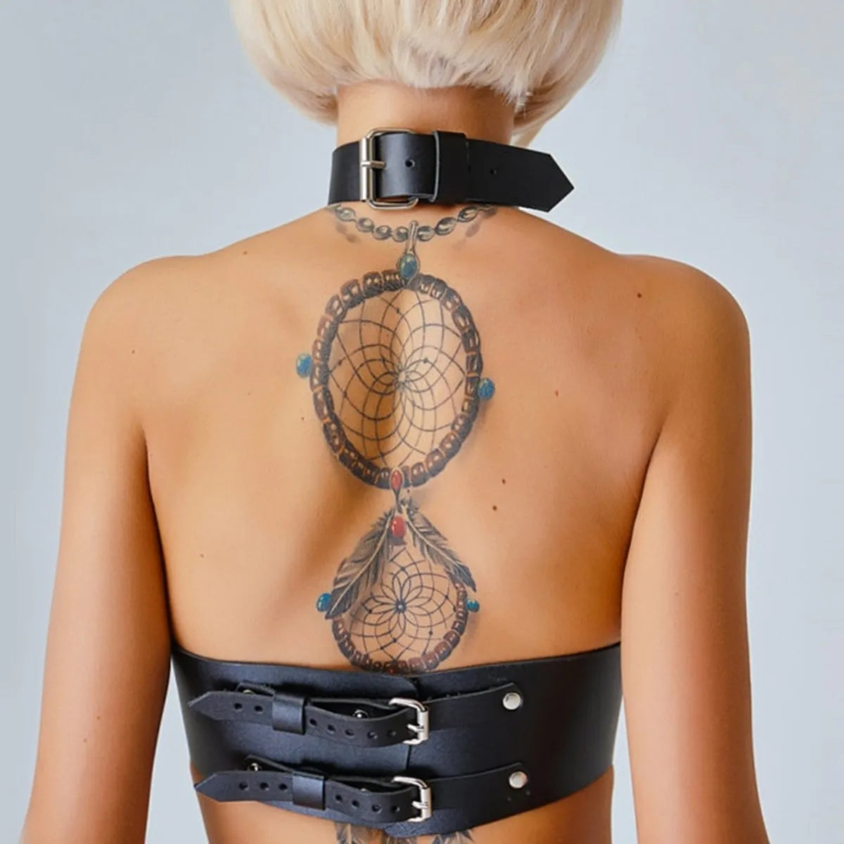 Women’s Black Leather Harness Bra - Adjustable Straps, Metal Ring Detail, Gothic and Punk Fashion, Rave Outfit, Plus Sizes