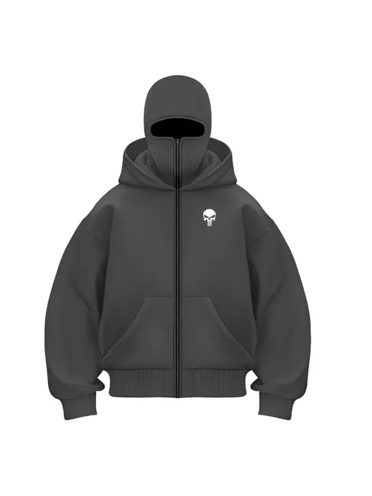 Unisex Double Hooded Fleece Sweatshirt Woman Balaclava Hoodie Half Zip Warm Outfit for Fall Winter Men Clothing Masked Outfit