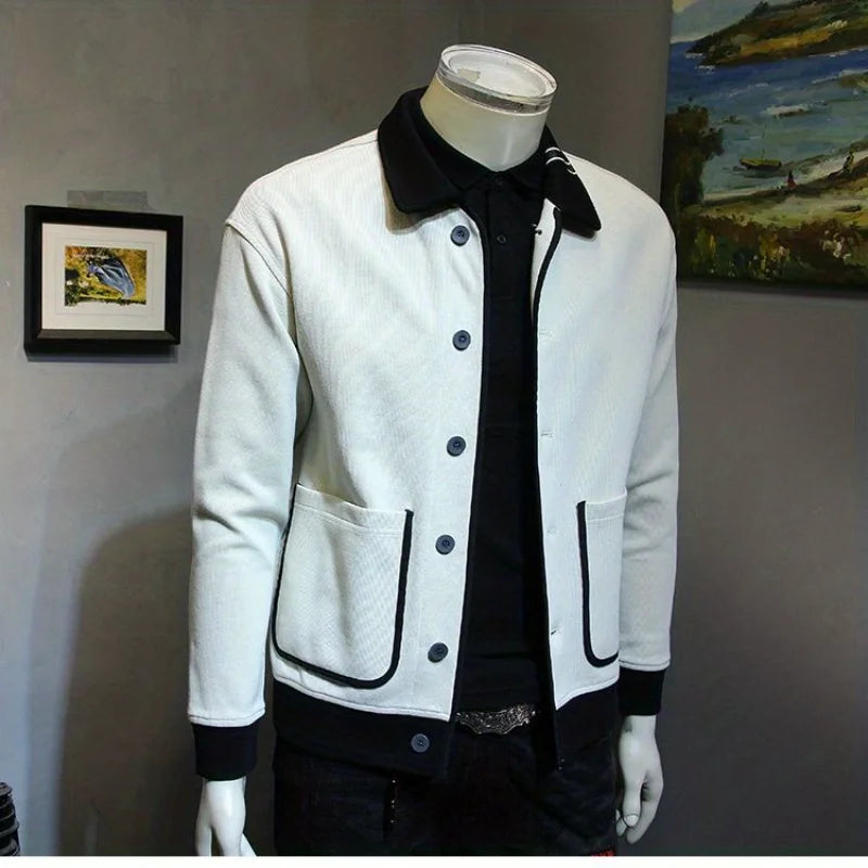 Autumn and Winter New Casual Lapel Jacket Korean Version Slim Fit Knitted Cardigan Jacket Trendy and Handsome Men's Clothing