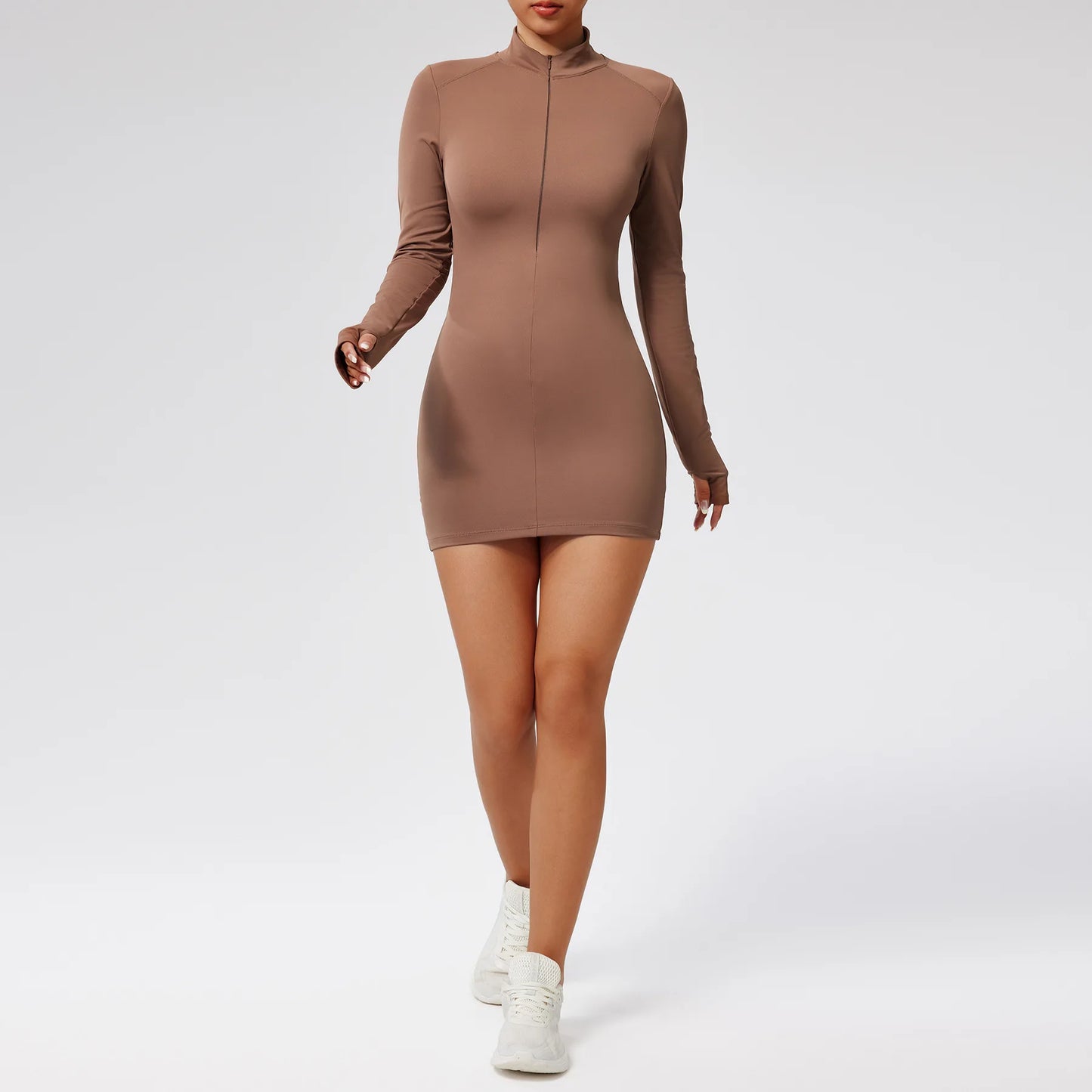 Fitness Bodysuit Sportswear Gym Set Women Clothes Jumpsuit Long Sleeved Workout Short Skirt Push Up One-piece Zipper Yoga Suit