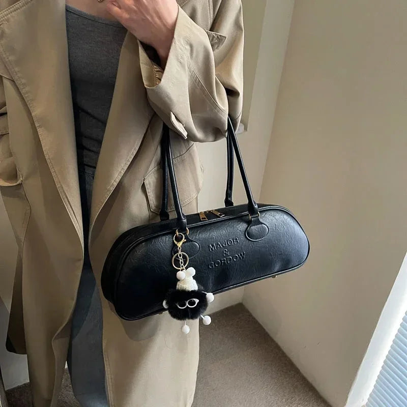 PU High Quality Zipper Shoulder Bags 2024 Sewing Thread Handbags for Women Large Capacity Versatile Shopping Free Shipping