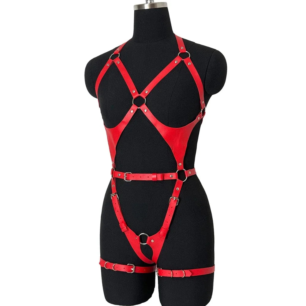Women Gothic Punk Belt Set PU Leather Adjustable Harness Belt Street Style Exotic Set Suitable for Daily Wear or Leisure Travel