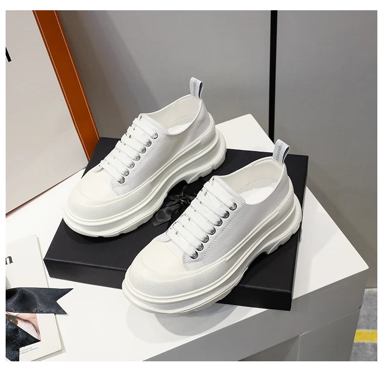 2024 Frühjahr Neue Damenschuhe Schnürschuhe Sport- und Freizeitschuhe für Herren Dicke Sohle Wasserdichte Plattform Weiche Erhöhte Leinwand Flache