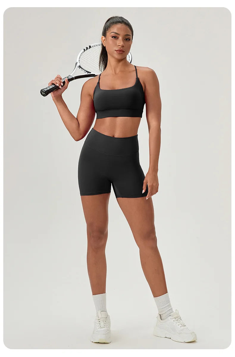 Yoga suit set, sexy back, sports bra, high waist, hip lifting, tight shorts, running and fitness two-piece set Women' Yoga sets