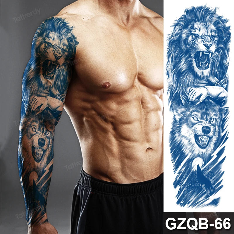Full Arm Sleeve Temporary Tattoos Juice Ink Lasting Semi Permanent Body Art Sexy Large Fake Tattoo for Men Women Adult Beauty