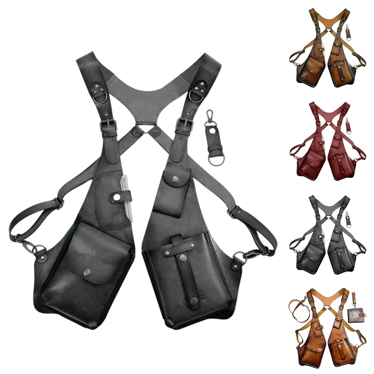 Leather Sling Gun Holster Medieval Jacket Vest Anti-theft Wallet Cosplay Motorcycle Style Phone Festival Bag Unisex Suit Clothes