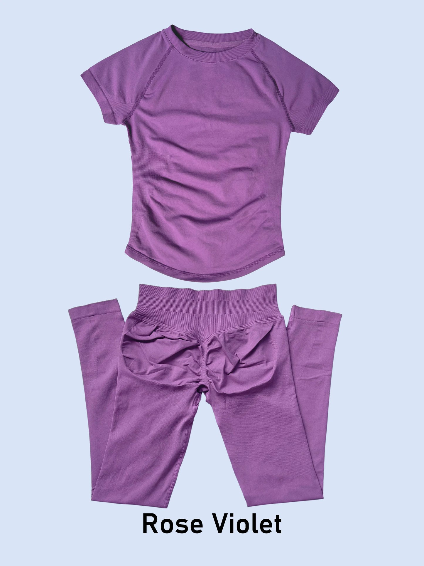 Seamless Women 2 Piece Workout Set Short Sleeve Tummy Control Top High Waist Scrunch Butt Lifting Leggings Yoga Gym Sport Outfit