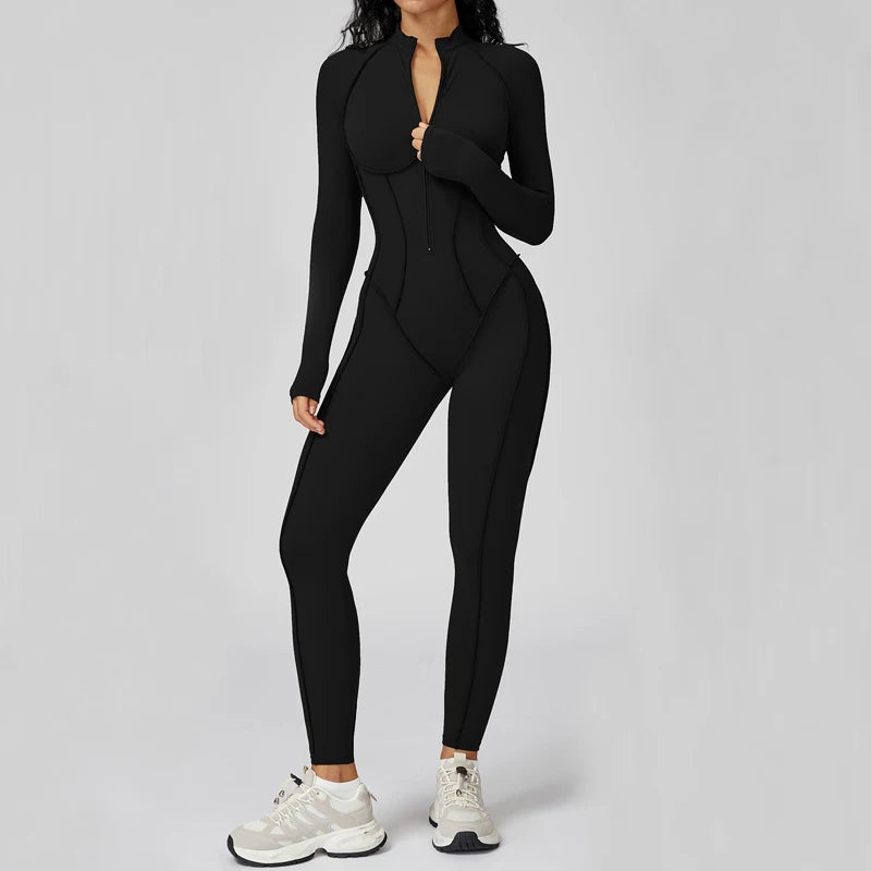 VITALINOVO Womens Running Onesie Athletic Romper Pants Long Sleeve Zip Up Hiking Outfits One Piece Workout Bodycon Jumpsuits
