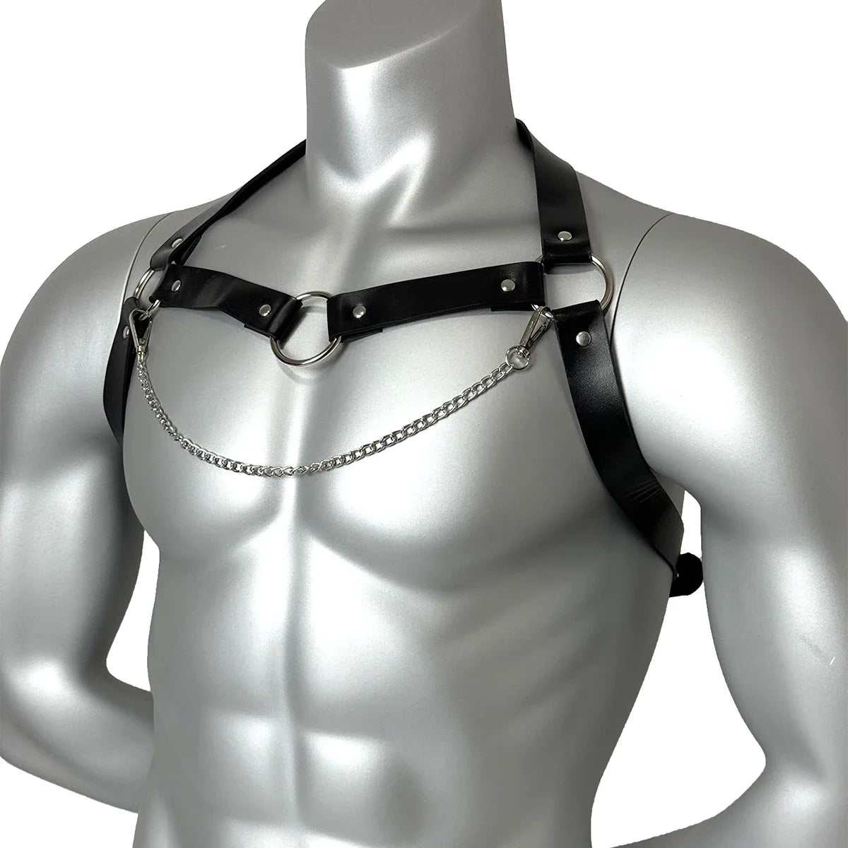 PU Leather Chest Harness with Chain for Men,Abjustable Punk Leather Cage Chest Harness,Festival Rave Outfit Chest Belt Accessory