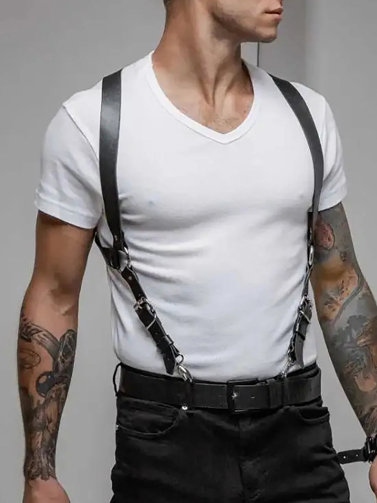 PU Leather Chest Harness for Men, Adjustable Suspenders, Fashion Punk Body Decortive Harness, Gothic Clothing Matching Accessory