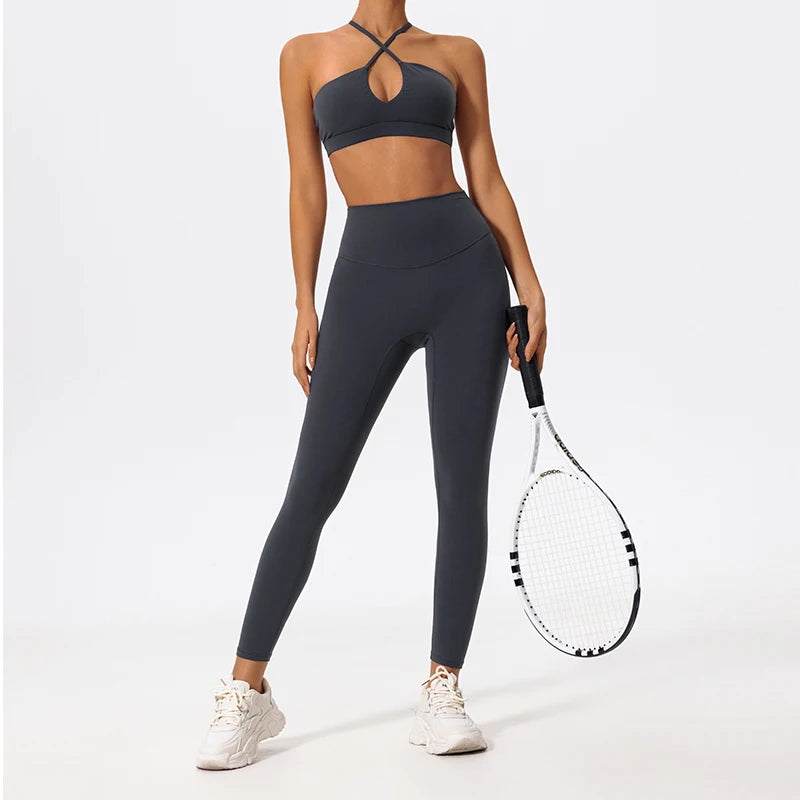 Two-Piece Women's Sports Set Chest Crossover Yoga Clothes Female Gym Bandeau Sports Bra Suits Sport Outfit For Woman