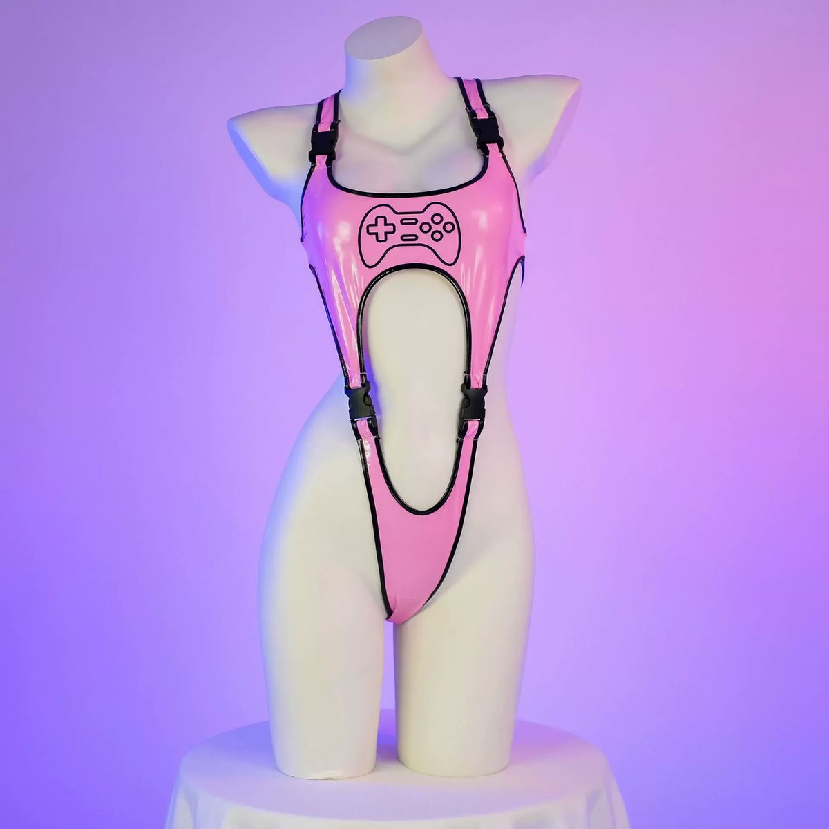 Anime Cartoon Game Controller PU Leather Bodysuit Cosplay Women Cyberpunk Sexy lingerie Shiny Club Wear Outfit