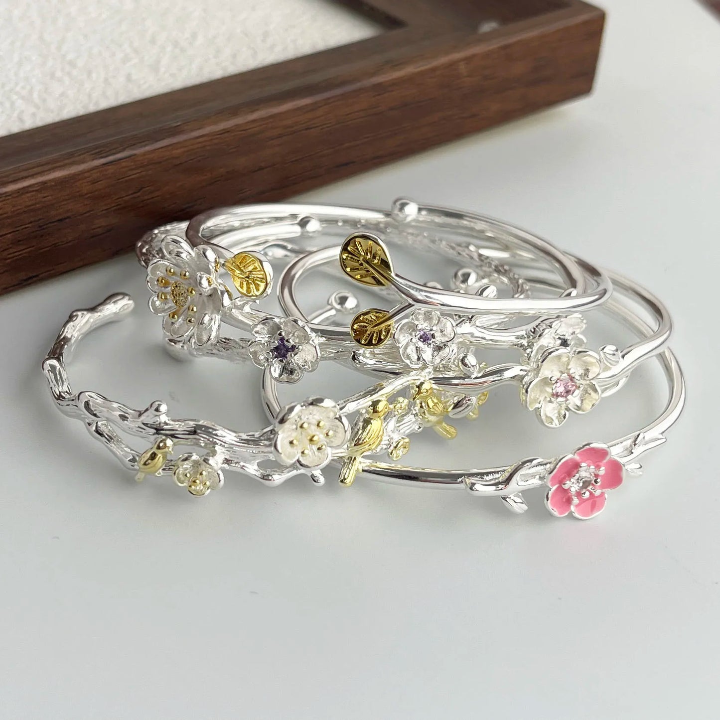 100% Solid 925 Sterling Silver Metal Bracelet for Women FLower Handmade Simple Wide Heart Chain Bracelet Birthday Gift Party