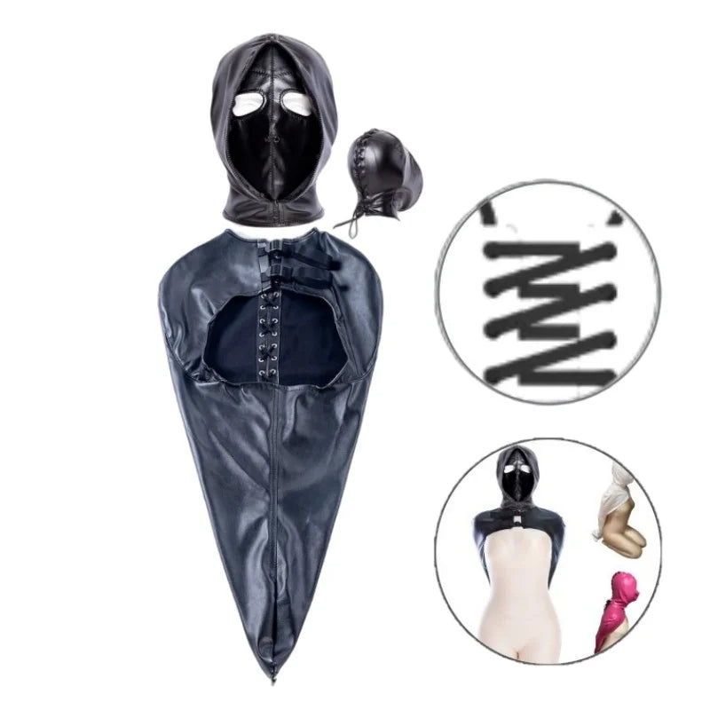 Erotic Restraint Lingerie Set with Unisex Upper Body Bondage Harness Single Glove Hood Mask for Couple BDSM Play Costume