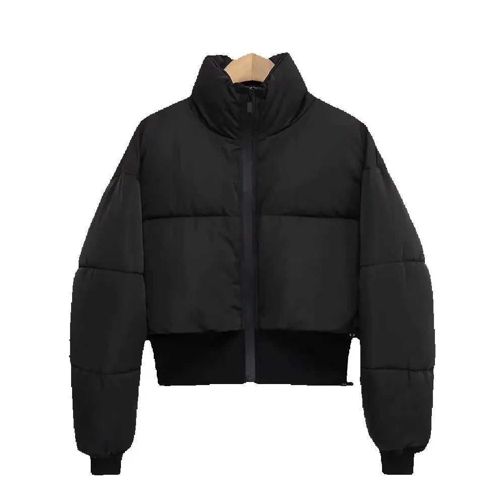 Autumn new women's clothing European and American style stand up collar zipper splicing short cotton jacket