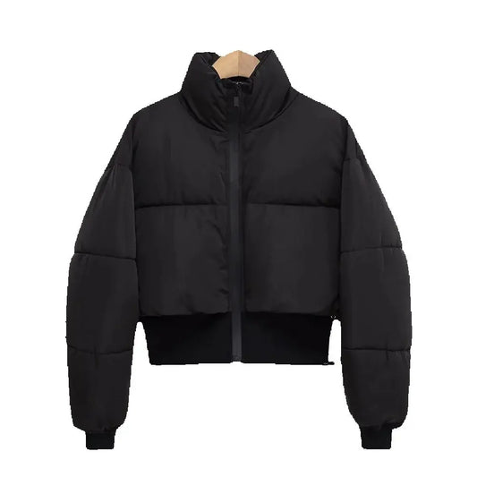 Autumn new women's clothing European and American style stand up collar zipper splicing short cotton jacket