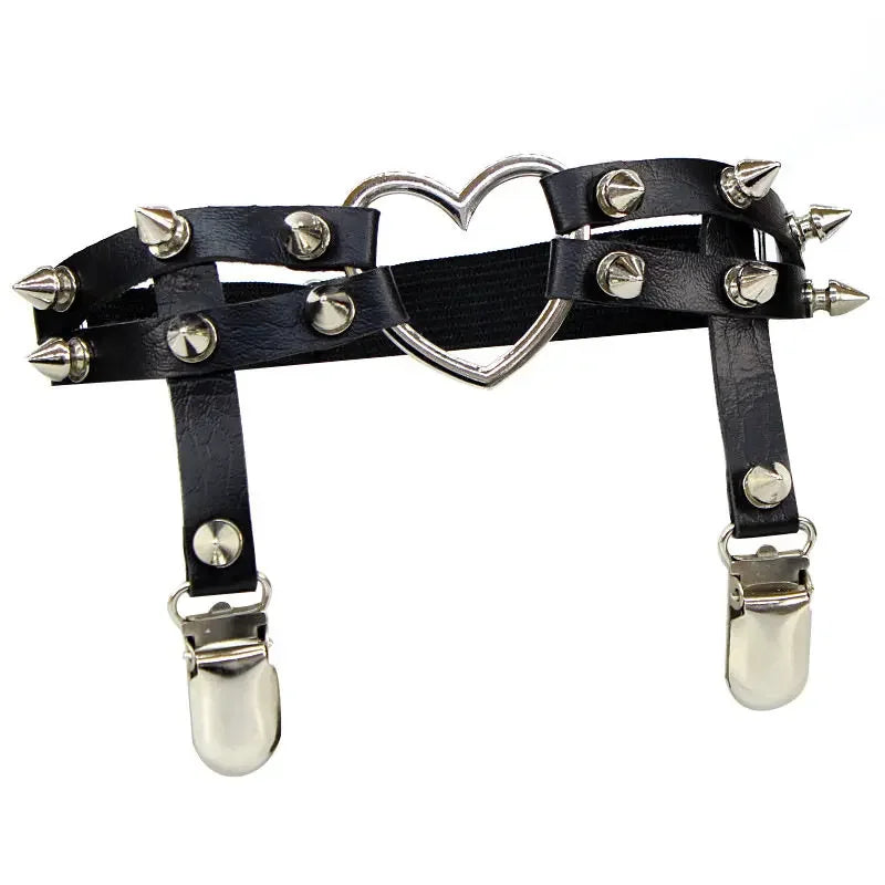 1pcs Women Punk Goth Heart Round PU Leather Elastic Garter Leg Thigh Ring Clothing Accessory Leg Suspender Stockings Garters New