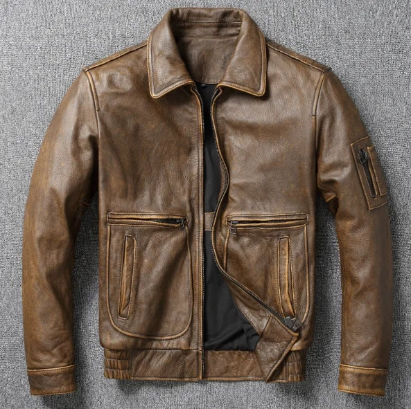 New Retro Top LayerPure Cowhide ort Bike Sle Leather Jaet Men AutumnCoat Authentic Leather Faion Urban Motorcycle Jaet