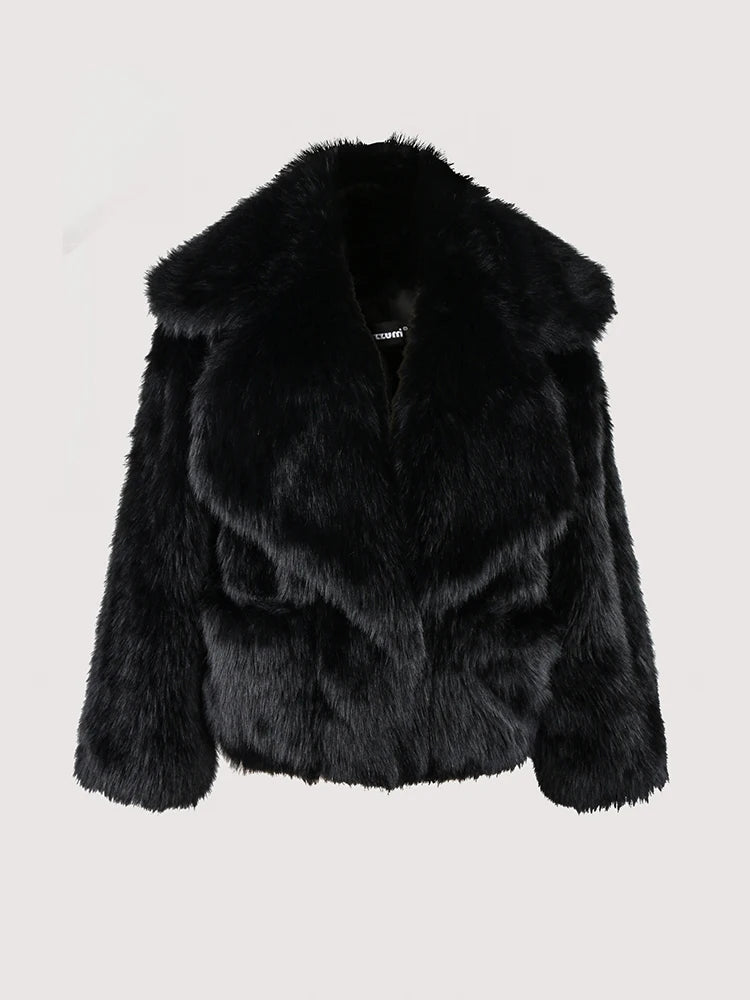 Nerazzurri Winter Short Loose Casual Hairy Soft Thick Warm Pink Faux Fur Coat Women with Big Collar and Pockets Fluffy Jacket