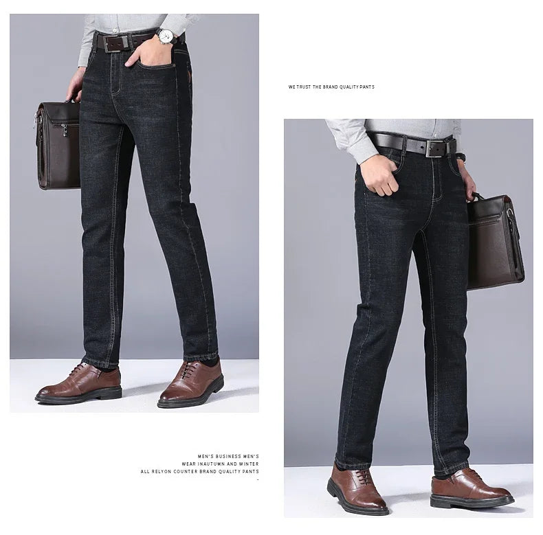 Men Fashion Straight Jeans Men New Stretch Slim Fit Pants Comfortable Soft Business Denim Trousers Male Brand Clothing