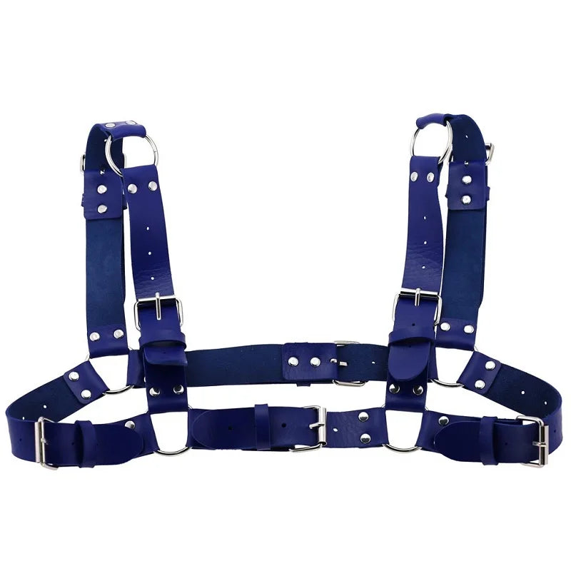 Decopunk Women Men Sexy Punk Chest Harness Adjustable Caged Metal Body Chain PU Leather Choker Statement Necklace Party Clubwear