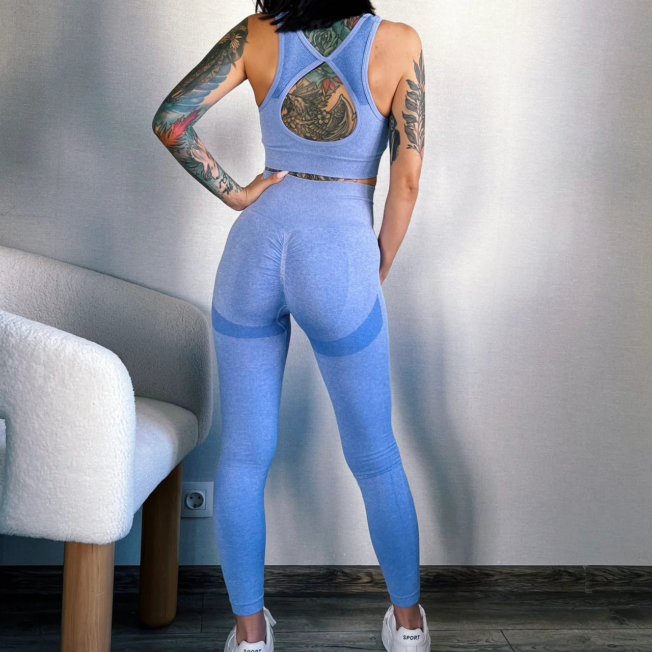 Mileegirl 2-teiliges Sport-Set für Damen, Push-Up-Yogahose, Fitness-BH mit Hohlrücken, Workout-Laufleggings, nahtlose Sets