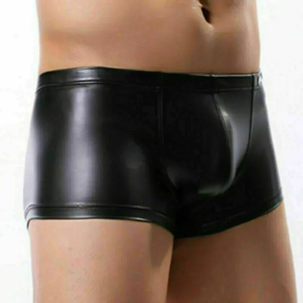 1pc Fashion Men's Faux Leather Underwear Boxers Shorts Solid Color Sexy Bulge Pouch Briefs Trunks Man Panties