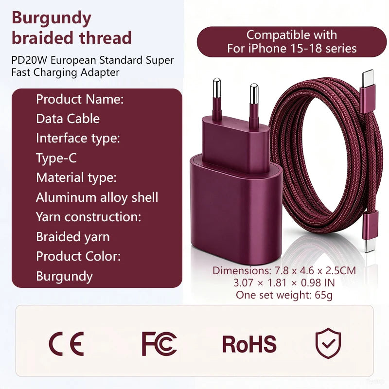 PD 20W Fast Charger Set USB-C Wall Charging Head Cable Fast Charging Adapter For iPhone 15 16 17 18 Series iPad Pro iPad Air