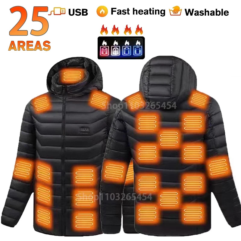 31 Areas Smart Switch USB Electric Heated Jacket Men Women Heated Jacket Waterproof Polyester Thermal Jacket Long Johns Winter