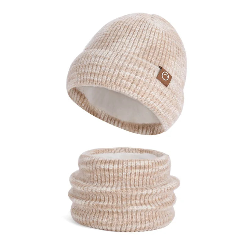 Women's Knitted Hat Beanie Cap Winter Coldproof Hat Scarf Gloves Sets Outdoor Warm Windproof Hat Fit Skiing Cycling Sets