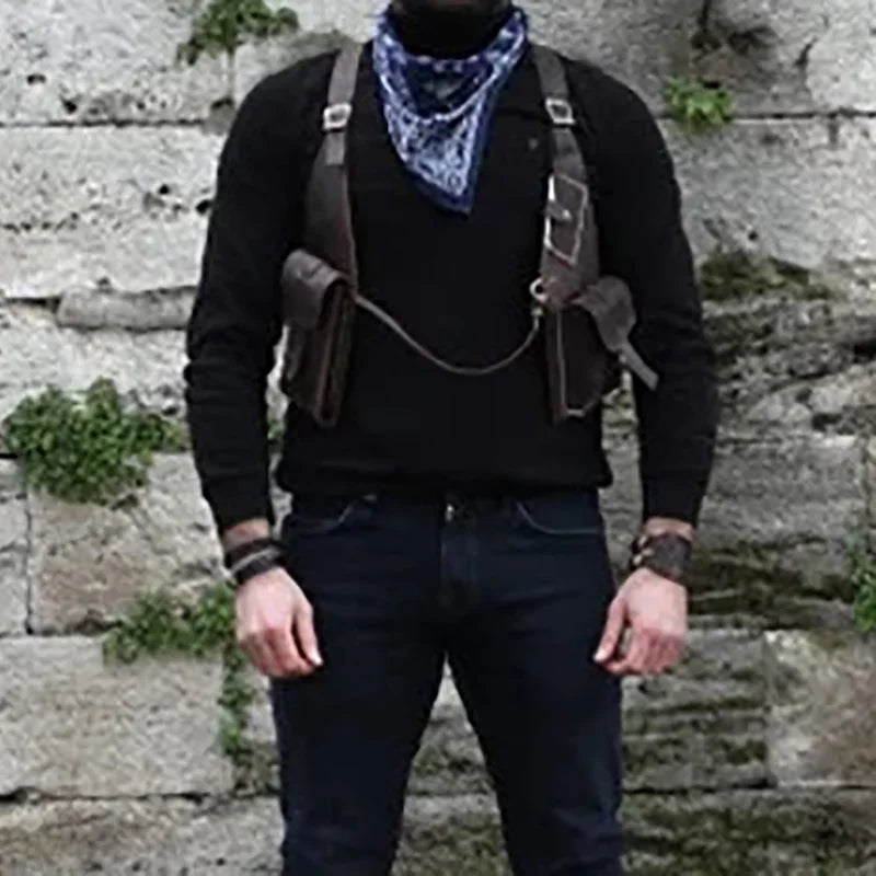 Medieval Steampunk Shoulder Holster Bag Vintage Motorcycle Leather Wallet Purse Pouch Adjustable Strap Unique Harness Phone Bag