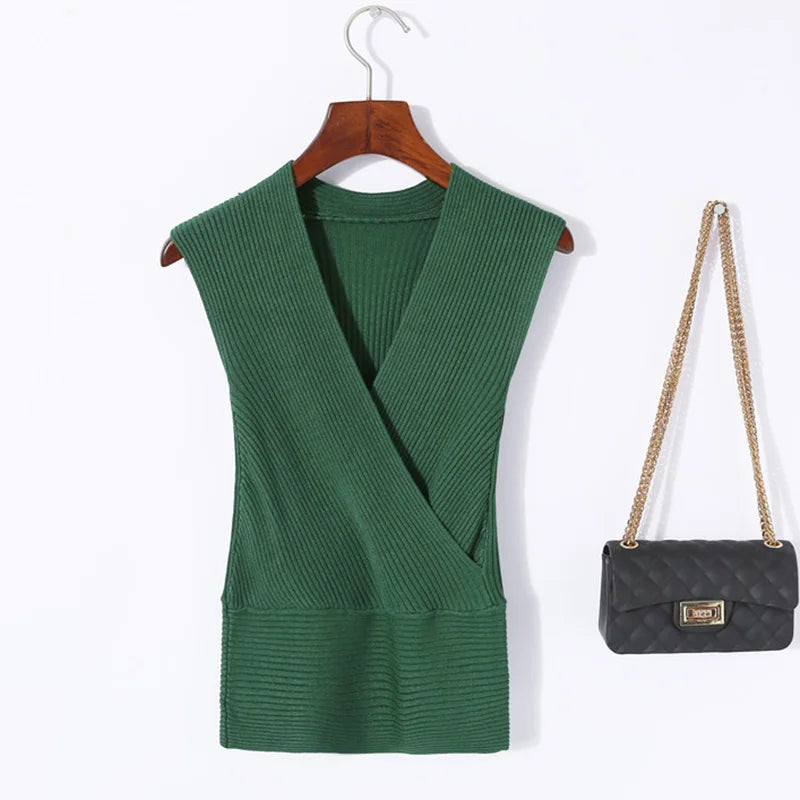 Sexy Deep V Neck Sweater Women 2025 New Womens Clothing Slim Bottoming Large Elastic Knitwear Rib Cotton Sleeveless Top Jerseys